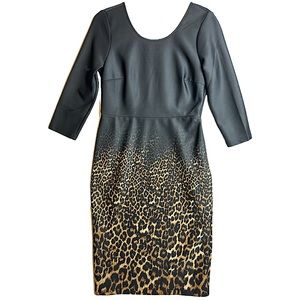 NEIMAN MARCUS WOMENS SZ 10 Dress Black Leopard cheetah Print bracelet sleeve NEW